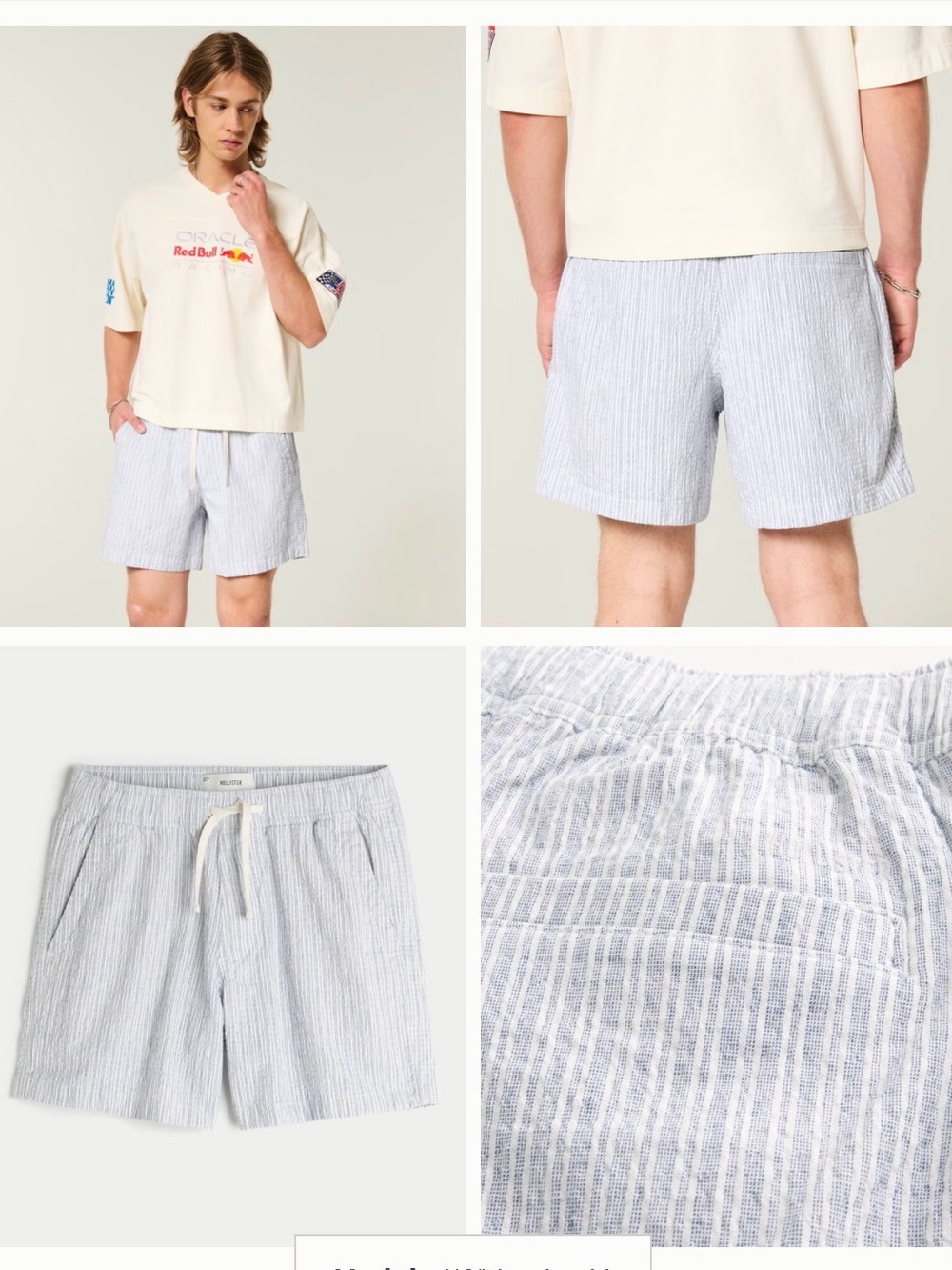Men’s Mid-Thigh Seersucker Pull-On Shorts - Blue Striped